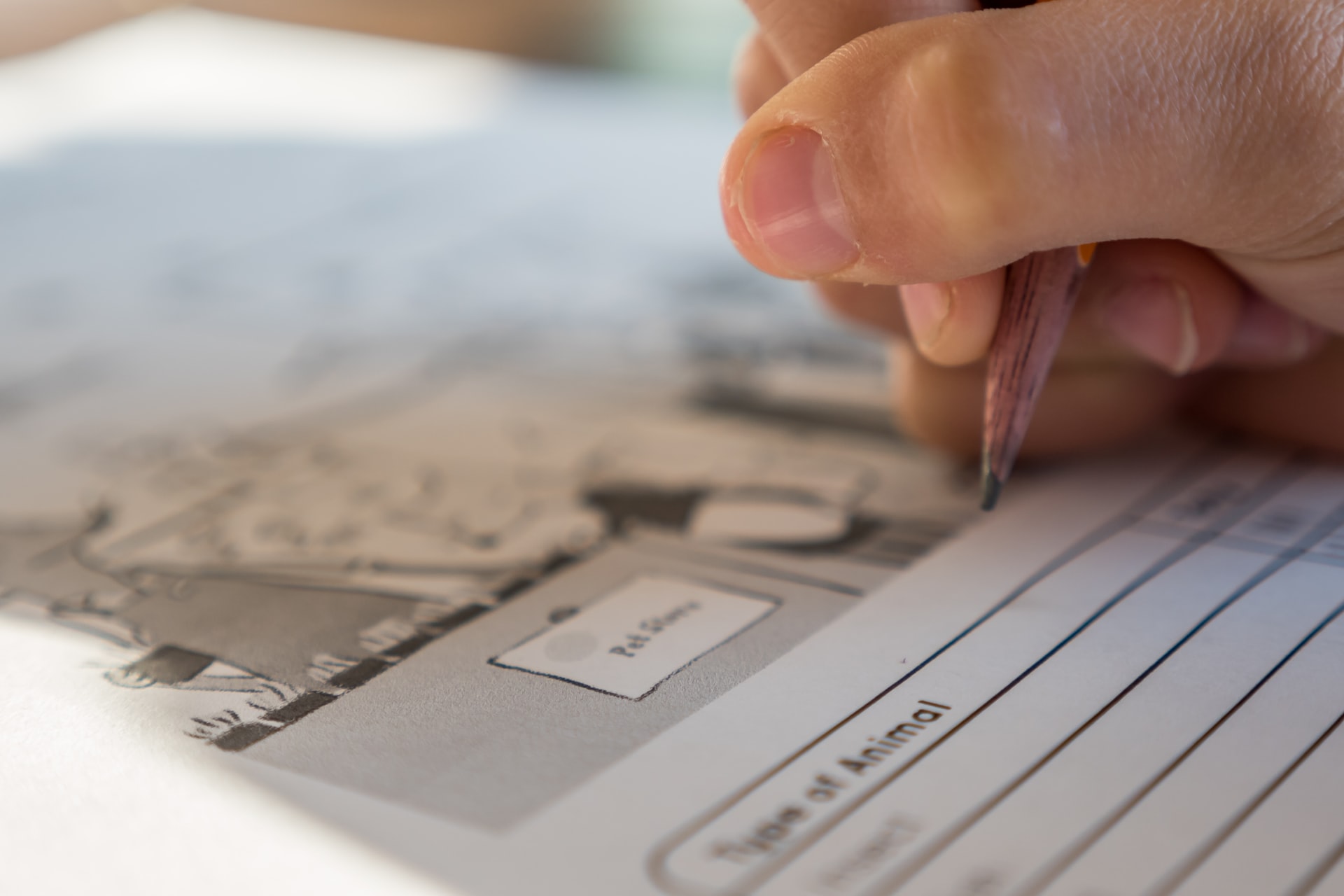 child writing on a worksheet