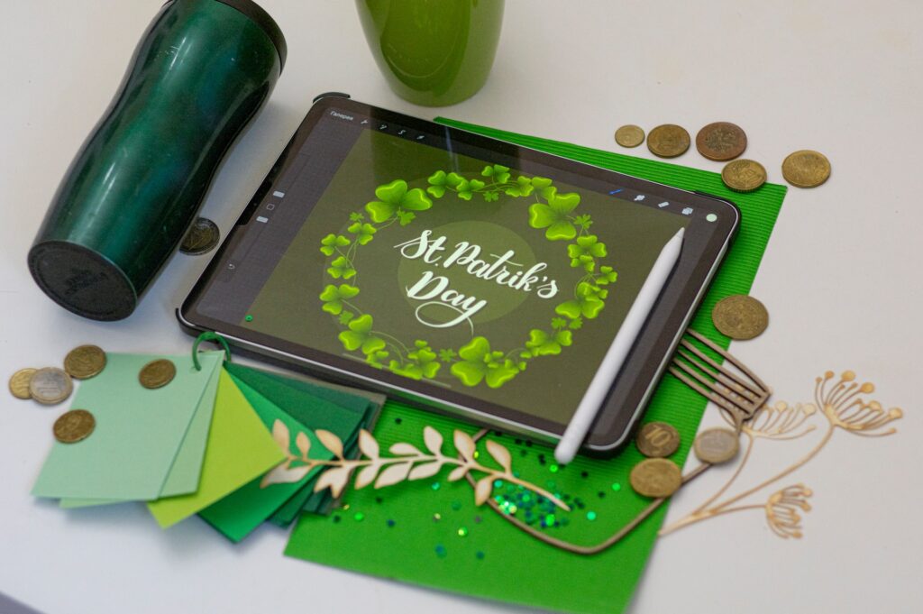 St patricks day writing on an ipad
